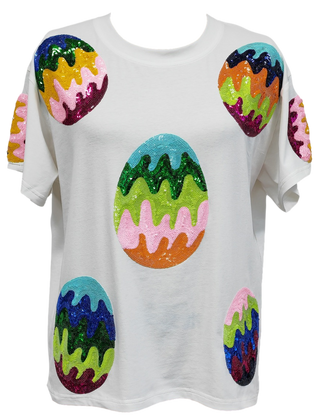 Queen Of Sparkles-White Groovy Easter Egg Tee