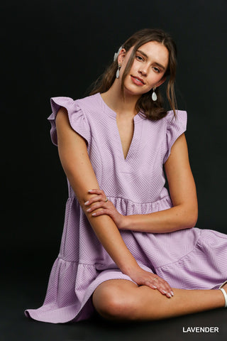 Lavender Ruffle Sleeve Texture Dress