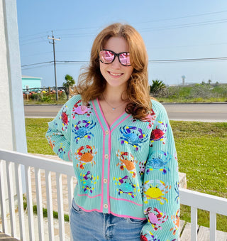 Queen of Sparkles-Mint Scattered Crab Cardigan