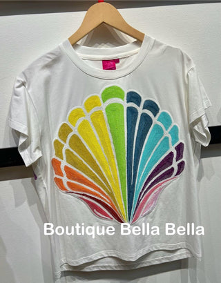 Queen of Sparkles-White Oversized Rainbow Shell Tee