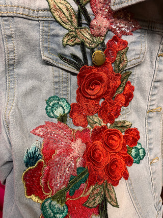 Denim Embroidered Crop Jacket