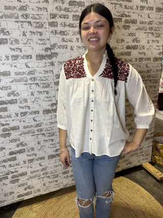 Layerz- The Jane Top- Maroon & White