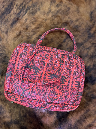Coral Quilted Makeup Travel Bag