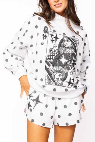 Queen of Sparkles White & Black Polka Dot Sparkle Logo Sweatshirt