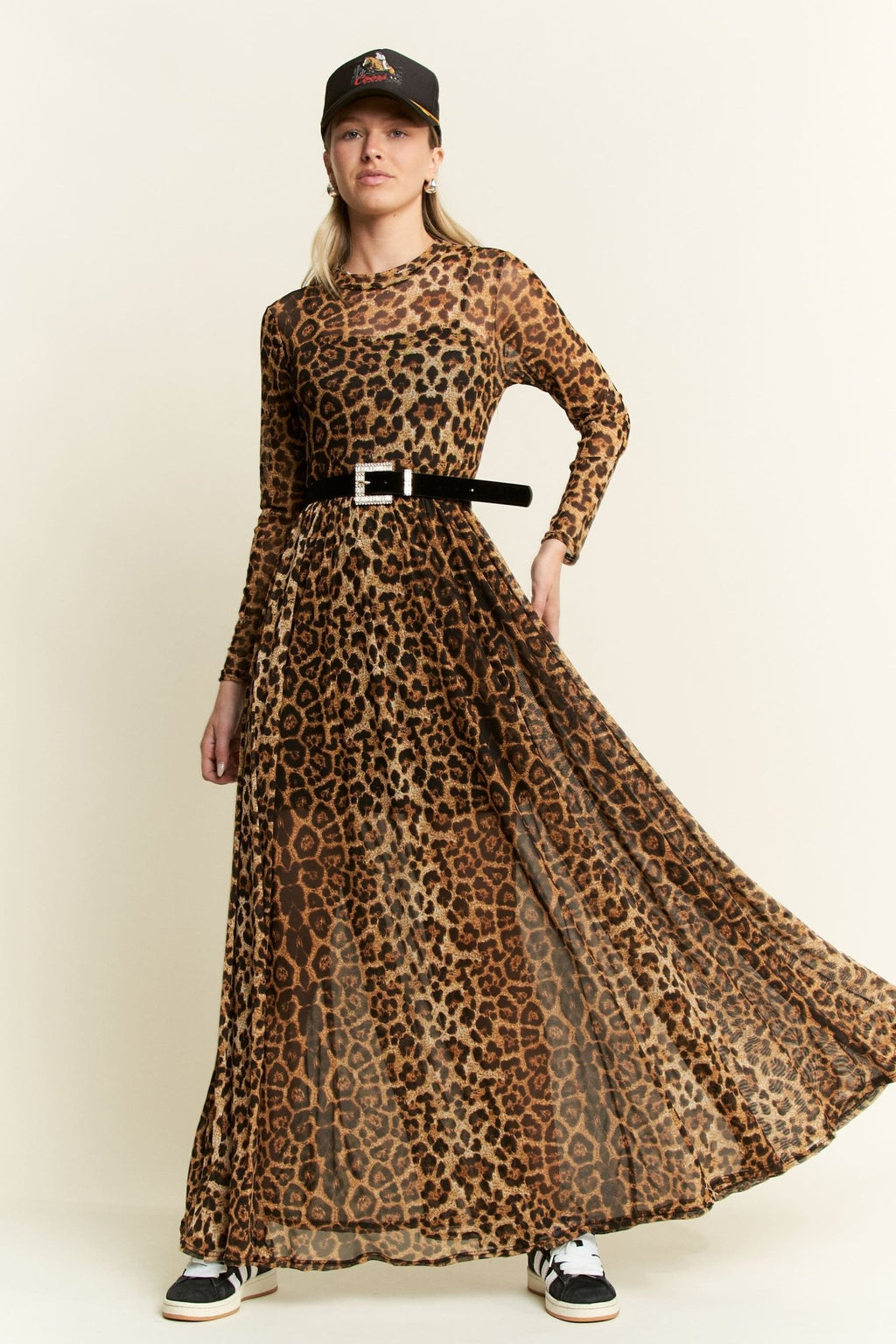 mesh mock neck maxi dress Animal Print Mesh Mock Neck Maxi Dress S