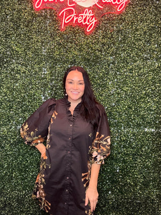 Brown Blooms Dress - Boutique Bella BellaDress