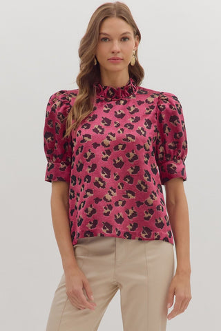 Hot Pink Safari Ruffle Blouse - Boutique Bella BellaTops