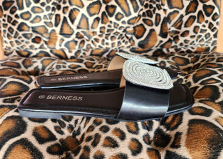 Riley Black Rhinestone Slide On - Boutique Bella Bellashoes