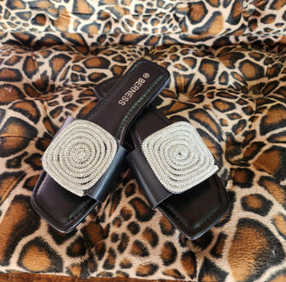 Riley Black Rhinestone Slide On - Boutique Bella Bellashoes