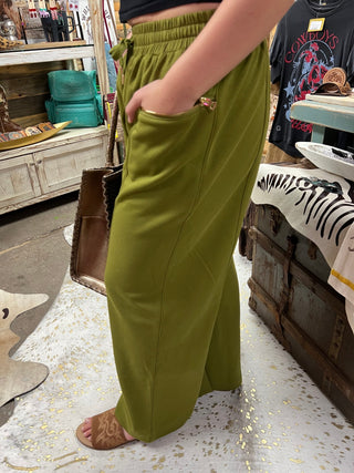 Scuba Oversized Sweatsuit Pants with Zipper Pockets - Olive - Boutique Bella BellaPants