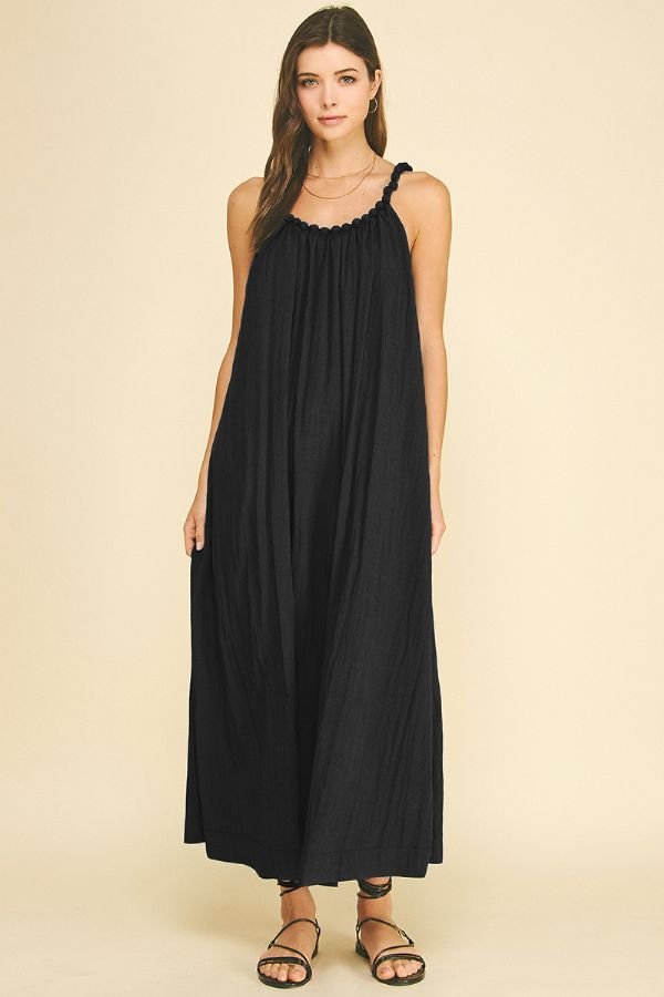 black flowy midi dress Solid Maxi Dress, M Fabric_Feather Trim JT43 Loft White dress 22% Nylon Color LC:teen/XSA