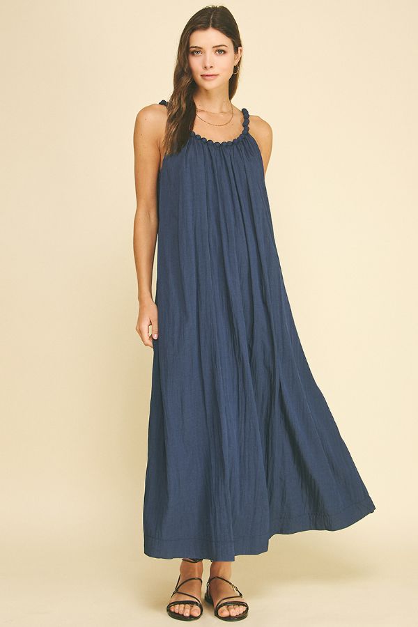 navy flowy dress Sunset Stroll Midi Women's Cotton Linen Half a modern and striking MATRIXIFYWK42024 US Size:US20W