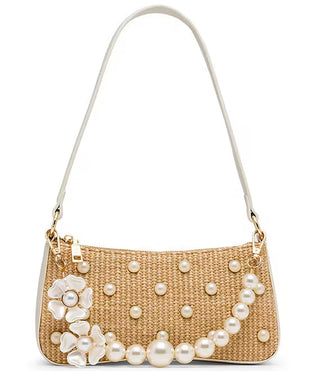 Betsey Johnson Raffia Pearl Shoulder Natural
