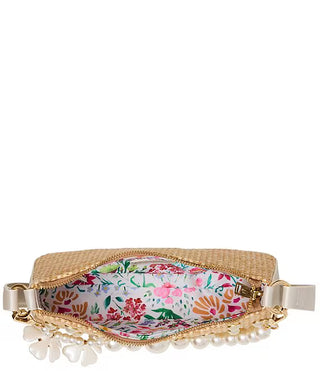 Betsey Johnson Raffia Pearl Shoulder Natural