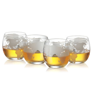 World Decanter With 4 Glasses Globe Premium Barware Gift Elegant Drinkware Collection