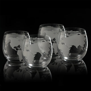 Etched World Globe Glasses Premium Barware Gift Elegant Drinkware Collection
