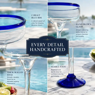 Mexican Hand Blown Margarita Glasses Premium Barware Gift Elegant Drinkware Collection