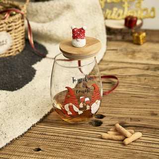 Christmas Gnome Wine Water Glasses With Dwarf Wood Cover Set Of 2 17 5OZ Santa Holiday Festive Gnome