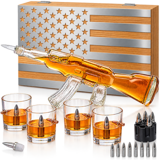 Whiskey Decanter Flag Set 1000ML Ak47 Rifle Gun Glasses Chillers Set In Box Hanging Storage American