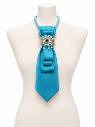 Custom Necktie Necklace - Teal w Designer Eye Brooch