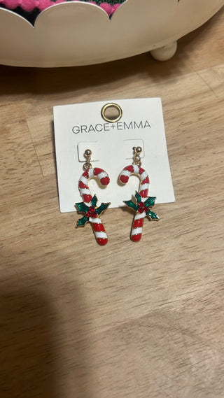 Candy Cane Holly Earrings
