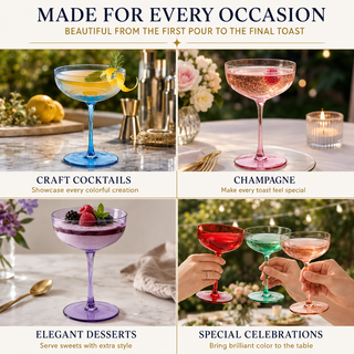 Colored Coupe Glasses Set Of 6 7 Oz Classic Cocktail Glassware For Champagne Martini Manhattan Cosmo