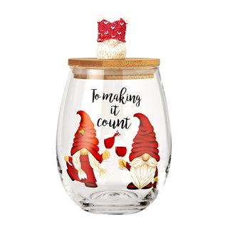 Christmas Gnome Wine Water Glasses With Dwarf Wood Cover Set Of 2 17 5OZ Santa Holiday Festive Gnome