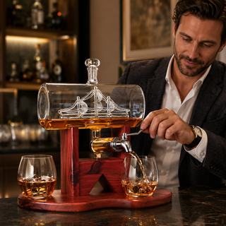 Whiskey Decanter Ship Set Premium Barware Gift Elegant Drinkware Collection