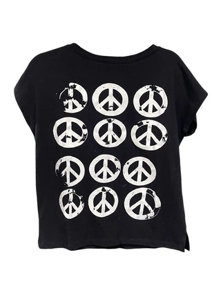 Distressed Peace Sign Cap Sleeve Tee