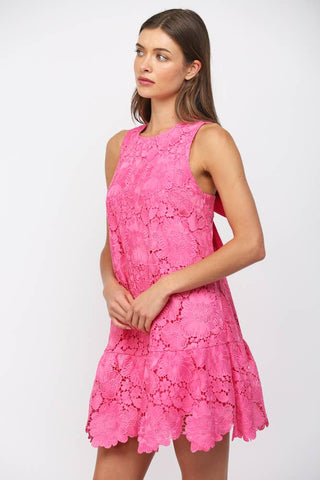 FLORAL EYELET BOW-BACK MINI DRESS