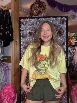 Yellow Purrs & Petals Graphic Tee