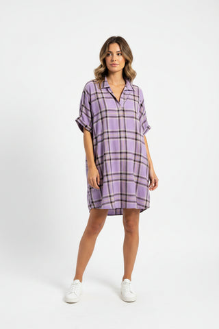 Perfect Plaid Batwing Midi Dress-Lavender