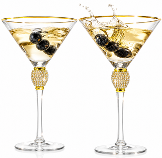 Diamond Collection 2 Piece Stemmed Martini Set Gold Accent Glasses Perfect For Any Bar Swarovski Sty