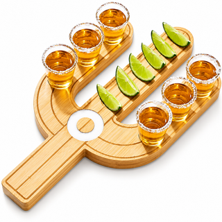 Cactus Tequila Tray Shot Glasses Set Tequila Gifts Mexican Gifts Bamboo Shot Glass Holder Serving Tr