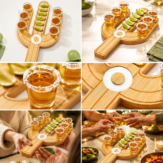 Cactus Tequila Tray Shot Glasses Set Tequila Gifts Mexican Gifts Bamboo Shot Glass Holder Serving Tr