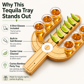 Cactus Tequila Tray Shot Glasses Set Tequila Gifts Mexican Gifts Bamboo Shot Glass Holder Serving Tr
