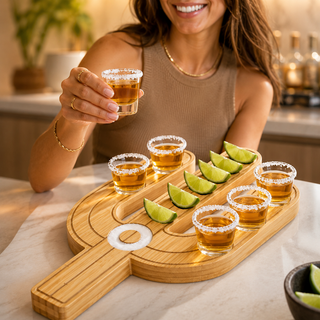 Cactus Tequila Tray Shot Glasses Set Tequila Gifts Mexican Gifts Bamboo Shot Glass Holder Serving Tr