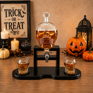 Skull Skeleton Wine Whiskey Globe Decanter Set 850 Ml With 2 Skull Head 3OZ Skeletons Shot Glasses M