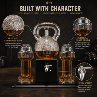 Kettlebell Whiskey Wine Decanter Set With Dumbbell Glasses Elegant Weightlifting Whiskey Decanter 10