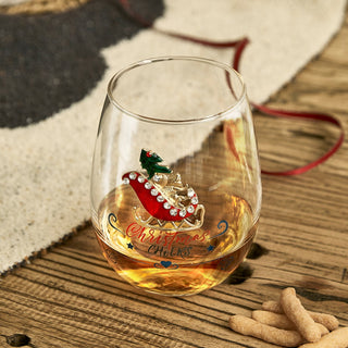 Crystal Christmas Santas Sleigh Wine Water Glasses Set Of 2 17 5OZ Xmas Diamond Merry Christmas Sant