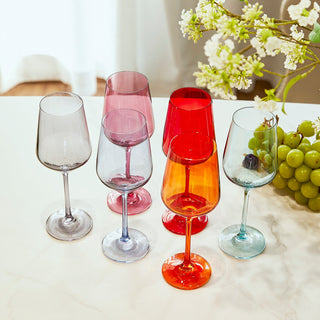 Colored New Wine Glass Set Large 12 Oz Glasses Set Of 6 Unique Italian Style Tall Stemmed For White