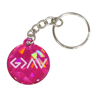 God is Greater Tap to Pray Keychain - Pink Crystal