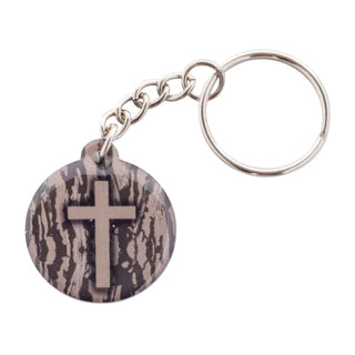 Acrylic Cross Tap to Pray Keychain - Tree Bark Camo