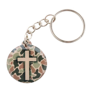 Acrylic Cross Tap to Pray Keychain - River Rock Camo
