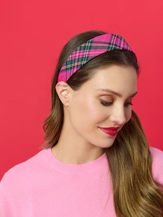 Plaid Wide Headband - Pink
