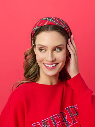 Plaid Wide Headband - Red