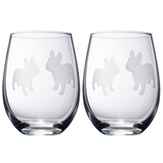 French Bulldog Stemless Wine Glasses Set Of 2 By Dog Lover Glass Gifts For Mom Dad S