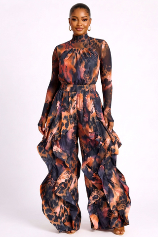 Leopard Halter Romper W/Sheer Top