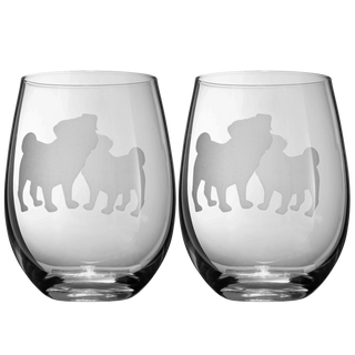 Pug Dog Stemless Wine Glasses Set Of 2 By Dog Lover Glass Gifts For Mom Dad Sisters