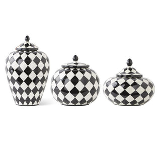 9 Inch Black & White Ceramic Harlequin